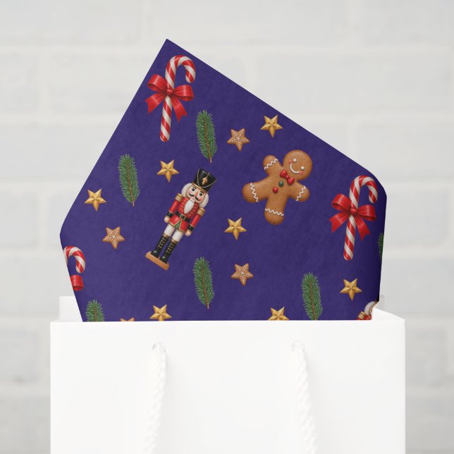Merry Christmas Nutcracker, Candy Cane & Gingerbre Tissue Paper (Gift Bag)