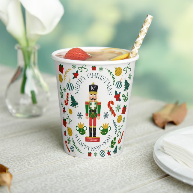 Merry Christmas nutcracker custom monogram Paper Cups (Insitu)