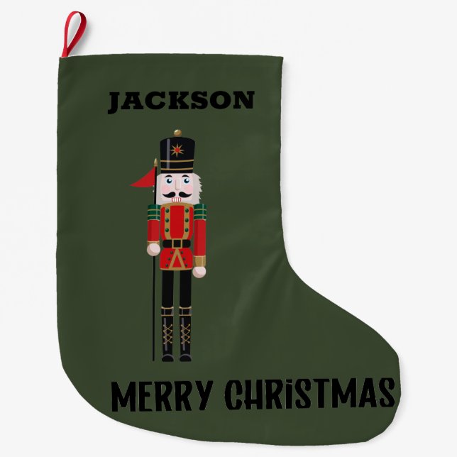 Merry Christmas Nutcracker Custom Name Large Christmas Stocking (Front)