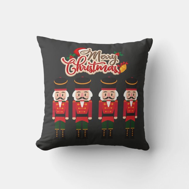 Merry Christmas Nutcracker Festive Holiday Tee Cushion (Front)
