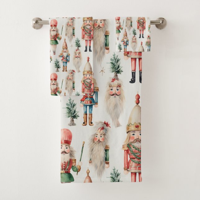 Merry Christmas Nutcracker Holiday Bath Towel Set (Insitu)