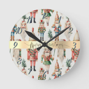 Merry Christmas Nutcracker Holiday Round Clock