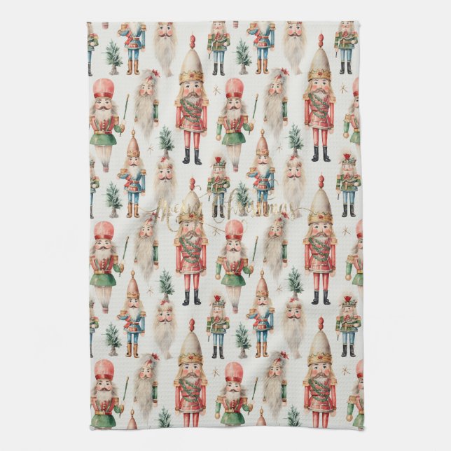 Merry Christmas Nutcracker Holiday Tea Towel (Vertical)