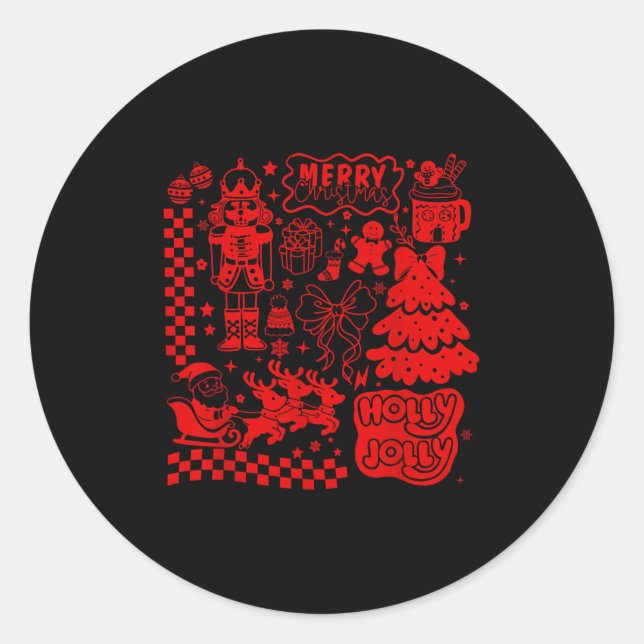 Merry Christmas Nutcracker Santa Clause Gingerbrea Classic Round Sticker (Front)