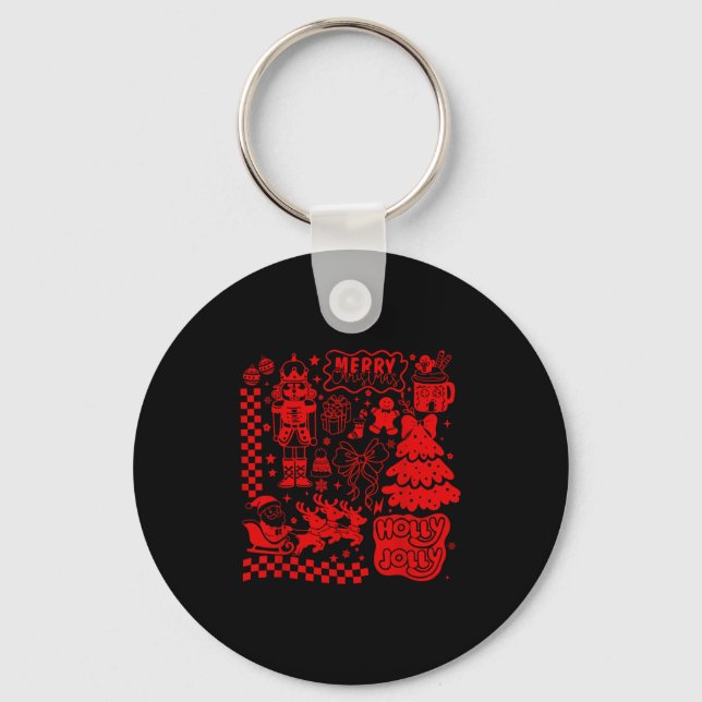 Merry Christmas Nutcracker Santa Clause Gingerbrea Key Ring (Front)