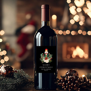 Merry Christmas Nutcracker Script Botanical Custom Wine Label