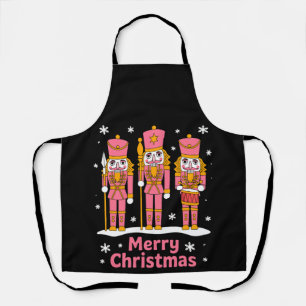 Merry Christmas Nutcracker Soldiers Snowflake Pink Apron