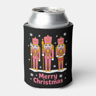 Merry Christmas Nutcracker Soldiers Snowflake Pink Can Cooler