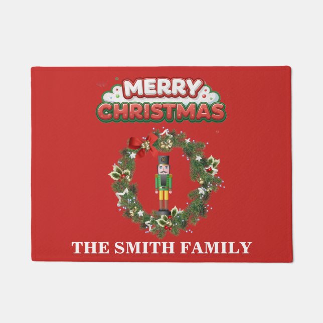 Merry Christmas Nutcrackers Red Gold Welcome Doormat (Front)