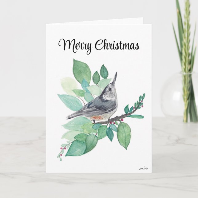 Merry Christmas Nuthatch Bird Holiday Card (Front)