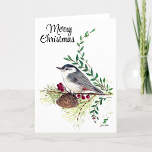 Merry Christmas Nuthatch Bird Holiday Card