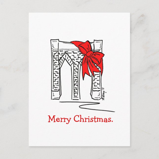 Merry Christmas NYC Brooklyn Bridge New York City Holiday Postcard (Front)