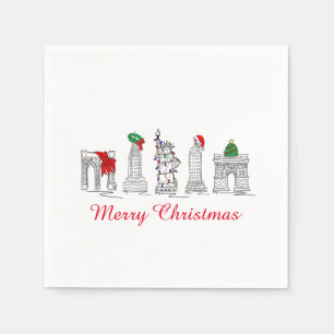 Merry Christmas NYC Buildings Landmarks Holiday Napkin