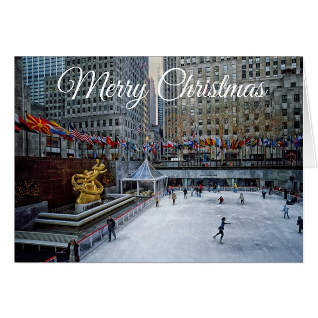 Merry Christmas NYC Rockefeller Skaters Card (Front Horizontal)
