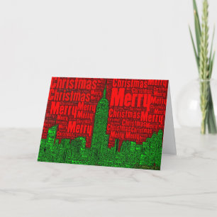 Merry Christmas: NYC Skyline Word Art Card  002
