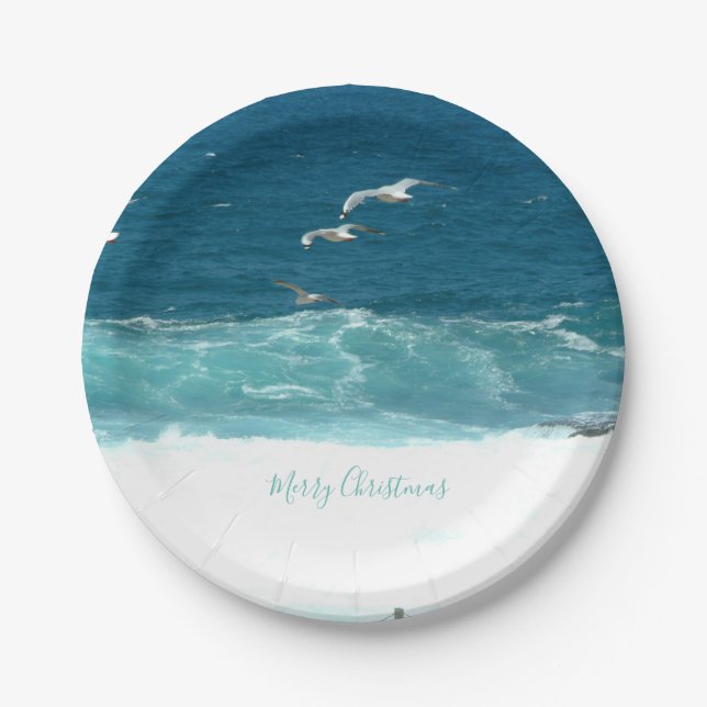 Merry Christmas Ocean Waves Paper Plates (Front)