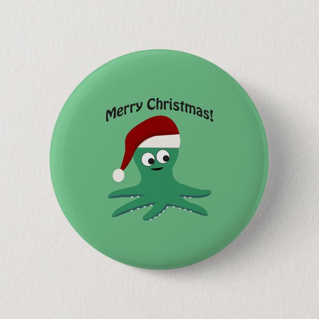 Merry Christmas Octopus 6 Cm Round Badge (Front)