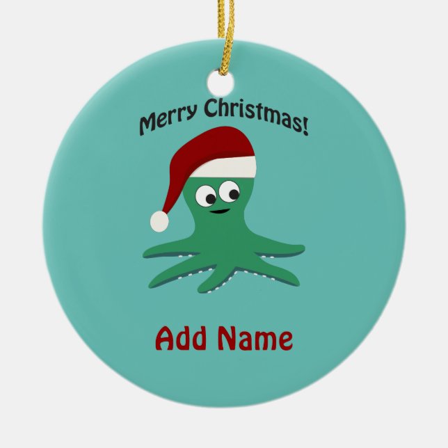 Merry Christmas Octopus Ceramic Tree Decoration (Front)