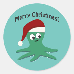 Merry Christmas Octopus Classic Round Sticker