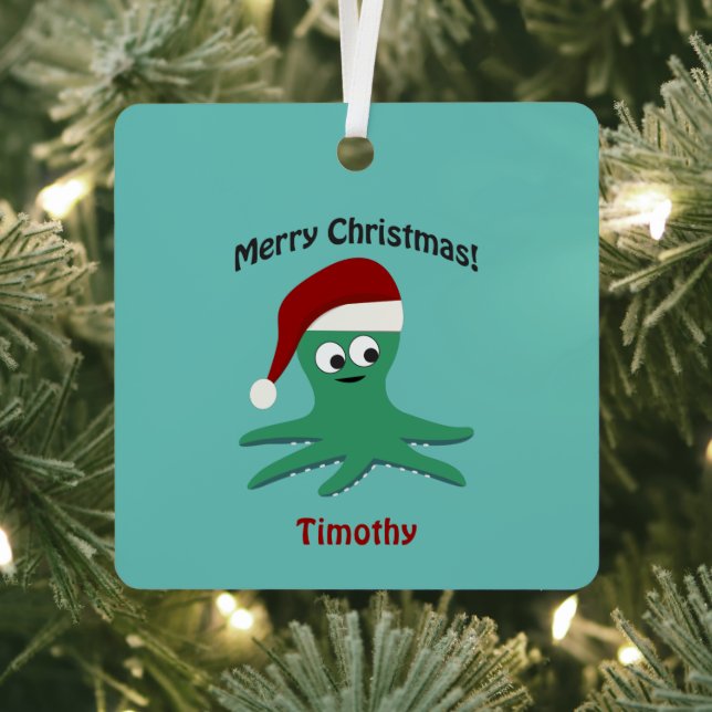 Merry Christmas Octopus Metal Tree Decoration (Insitu)