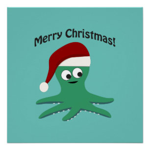 Merry Christmas Octopus Poster