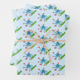 Merry Christmas Octopus Santa Hat Christmas Wrapping Paper Sheet