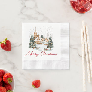 Merry Christmas Old Vintage Christmas Illustration Napkin