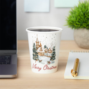 Merry Christmas Old Vintage Christmas Illustration Paper Cups