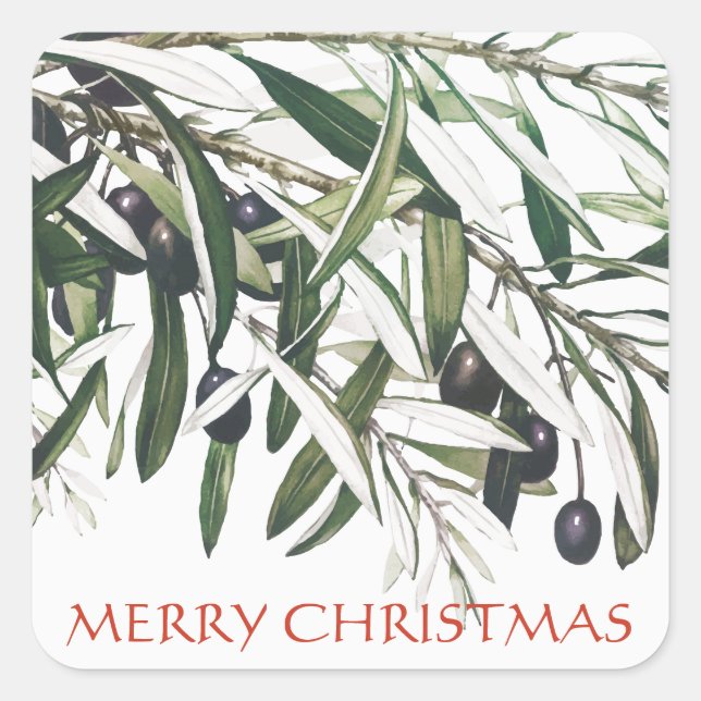 MERRY CHRISTMAS OLIVE BRANCH ENVELOPE SEAL STICKER (Front)