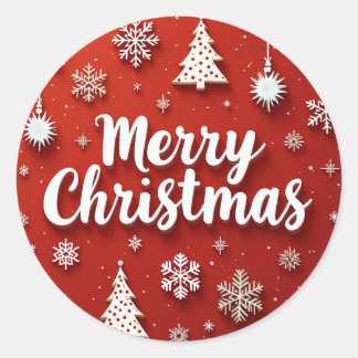 Merry Christmas on a red background Classic Round Sticker