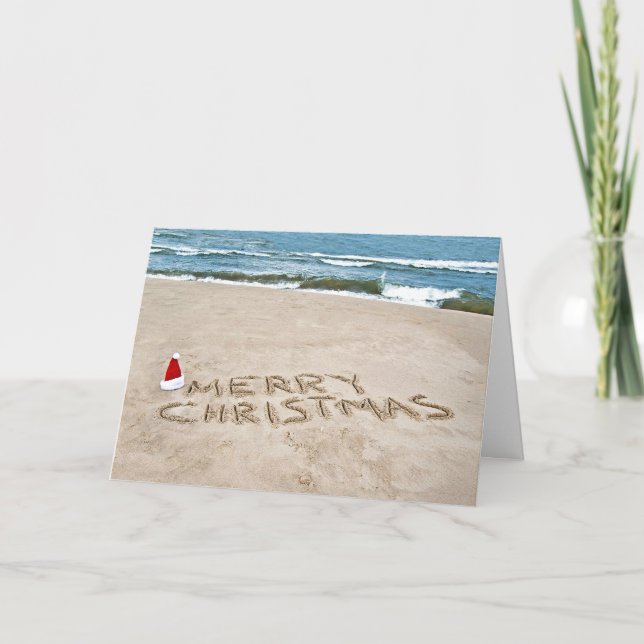 Merry Christmas on beach Holiday Card (Front)