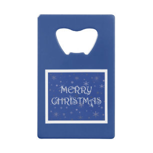 Merry Christmas on Blue with Snowflakes