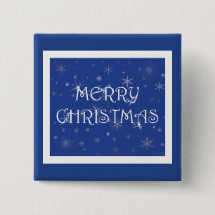 Merry Christmas on Blue with Snowflakes 15 Cm Square Badge
