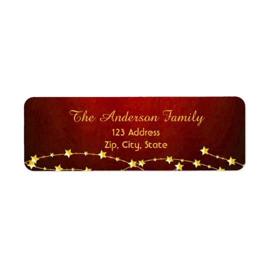 Merry Christmas on classic dark red with stars Return Address Label