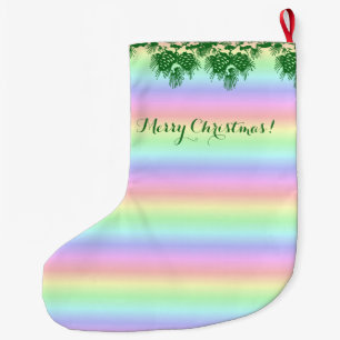 Merry Christmas on Pastel Rainbow Large Christmas Stocking