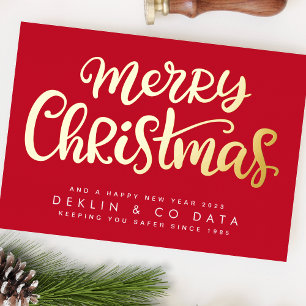 Merry Christmas on Red Premium   Gold Business Foil Holiday Card