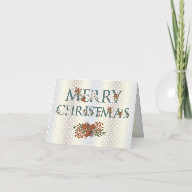 Merry Christmas on Shiny Silver background  Holiday Card (Front)