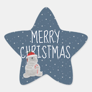 Merry Christmas On Stars and Polar Bear Star Sticker
