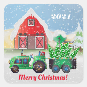 Merry Christmas on the Country Farm  Square Sticker
