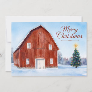 Merry Christmas on the Farm Rustic Red Barn Holiday Card