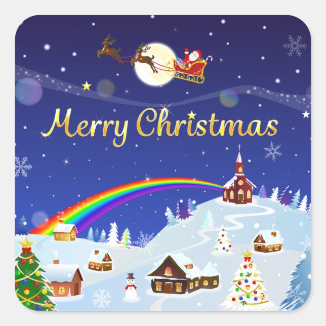 Merry Christmas on the Full Moon Square Sticker (Front)