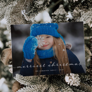 Merry Christmas   One Photo Elegant Script Overlay Holiday Card