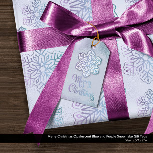 Merry Christmas Opalescent Blue Purple Snowflake Gift Tags
