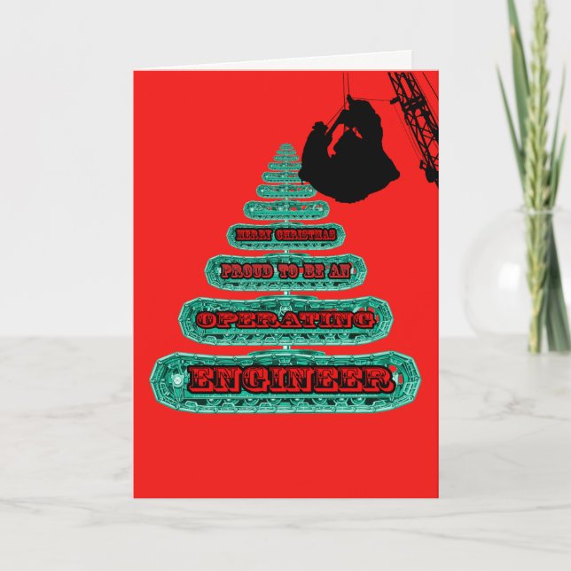MERRY CHRISTMAS OPERATING ENGINEER CRANE OPERATOR HOLIDAY CARD (Front)