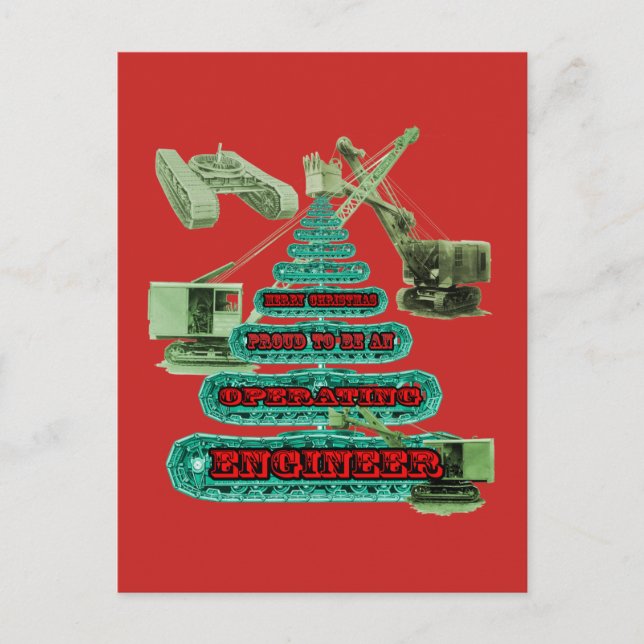 MERRY CHRISTMAS OPERATING ENGINEER CRANE OPERATOR HOLIDAY POSTCARD (Front)