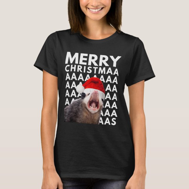 Merry Christmas Opossum Screaming Fun Men Women Ki T-Shirt (Front)
