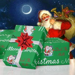Merry Christmas or DIY Happy Holidays Green White Wrapping Paper