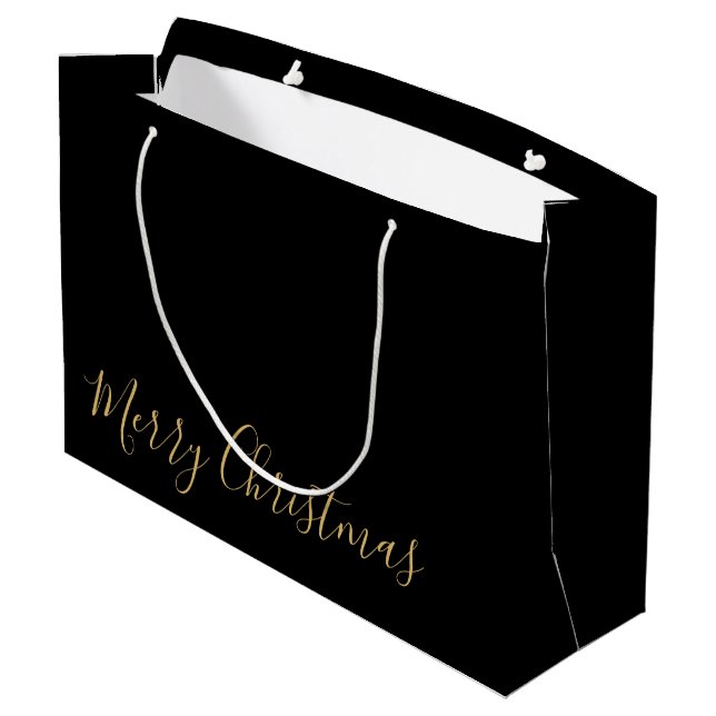 Merry Christmas, or DIY Message, Black & Gold Large Gift Bag (Back Angled)