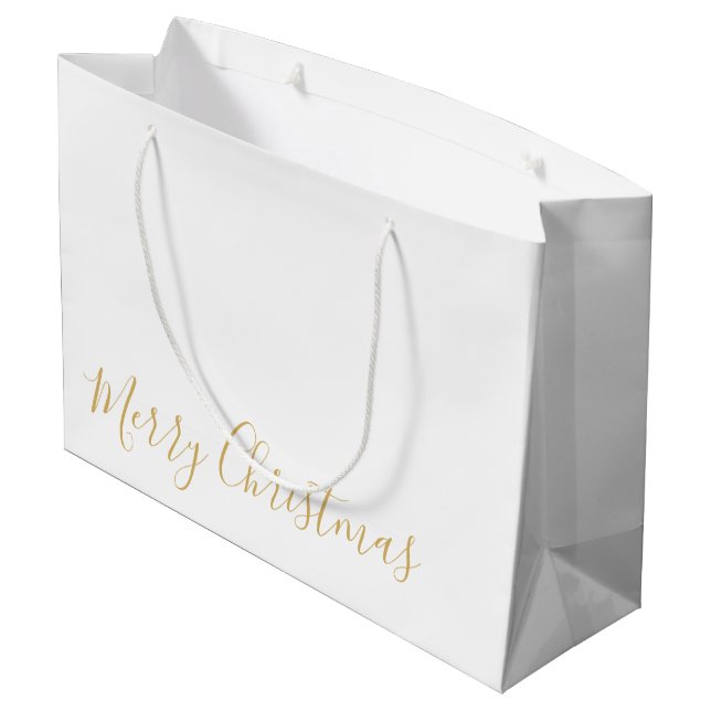 Merry Christmas, or DIY Message, White & Gold Large Gift Bag (Back Angled)