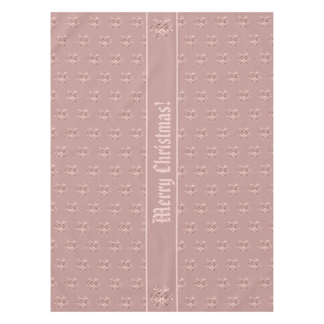 Merry Christmas or your Text Rose Gold Snowflakes Tablecloth (Front)